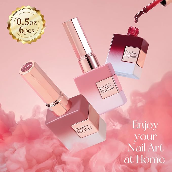 Double Rhythm 6 Pcs 15 ML Gel Polish Set Same Color Same Bottle Soak Off Gel Polish Kit Nail Art Manicure Salon DIY at Home for Women (Jelly Translucent Rose Pink Burgundy Red-T6-2)-BrightBean Baby