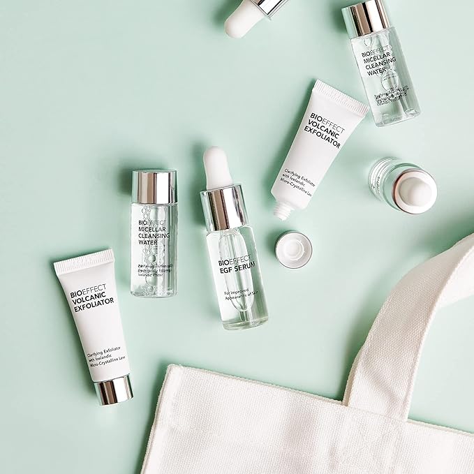BIOEFFECT EGF Serum Gift Set with mini Volcanic Exfoliator and Micellar Water, Anti-Aging, Hydrating, Wrinkle-Fighting Facial Skin-Care with Growth Factor and Hyaluronic Acid plus Free Tote Bag-BrightBean Baby