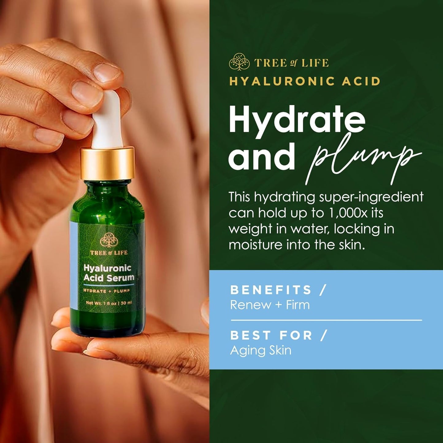 Tree of Life Beauty Hyaluronic Acid Serum, Skin Brightening Face Oil for Dark and Age Spots, Facial Serums for Dry and Sensitive Skin Care with Vitamin E for Soft Smooth Skin, 2 Fl Oz-BrightBean Baby