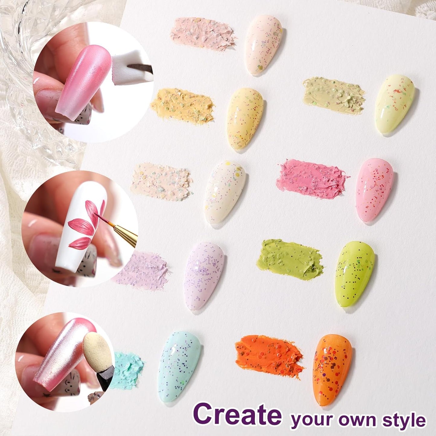 Gradient Painting Gel, 9 Colors Ombre Gel Nail Polish for 3D Sculpture Gel comes with Dotted Decorations Aura Nails French Manicure Soak Off UV Long-lasting Home Salon DIY Candy Cane Cream-BrightBean Baby