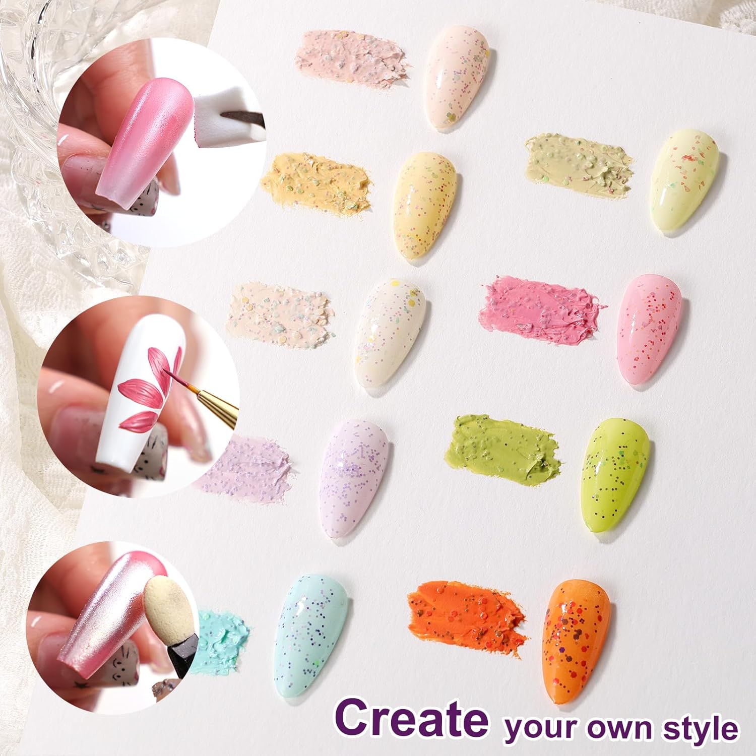 Gradient Painting Gel, 9 Colors Ombre Gel Nail Polish for 3D Sculpture Gel comes with Dotted Decorations Aura Nails French Manicure Soak Off UV Long-lasting Home Salon DIY Candy Cane Cream-BrightBean Baby