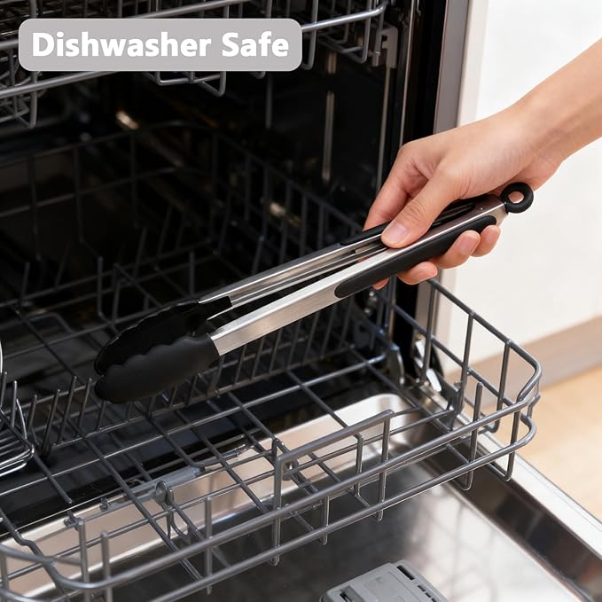 Kitchen Tongs for Cooking with Non-Stick Silicone Tip 2 Pack (9" & 12"), Heat Resistant Food Tongs, Stainless Steel Locking Silicone Tongs for Baking Salad Grill BBQ, Serving Utensils