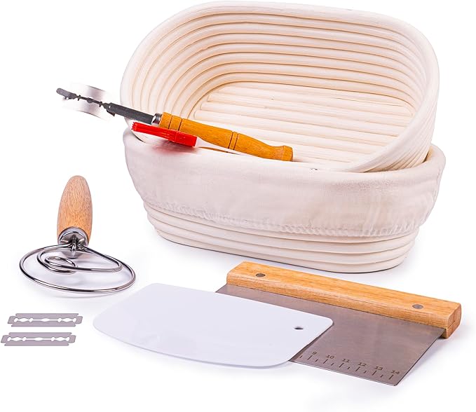 Banneton Bread Proofing Basket, Set 2 Size Sourdough Starter Kit, Sourdough Bread Baking Supplies, Bread Making Supplies Tools (Ovan)