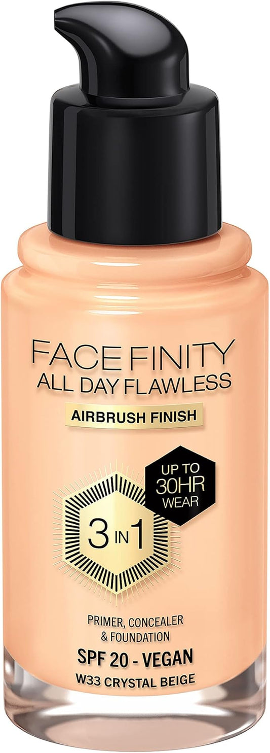 Max Factor Facefinity All Day Flawless 3 In 1 Foundation SPF 20, No. 33 Crystal Beige-BrightBean Baby