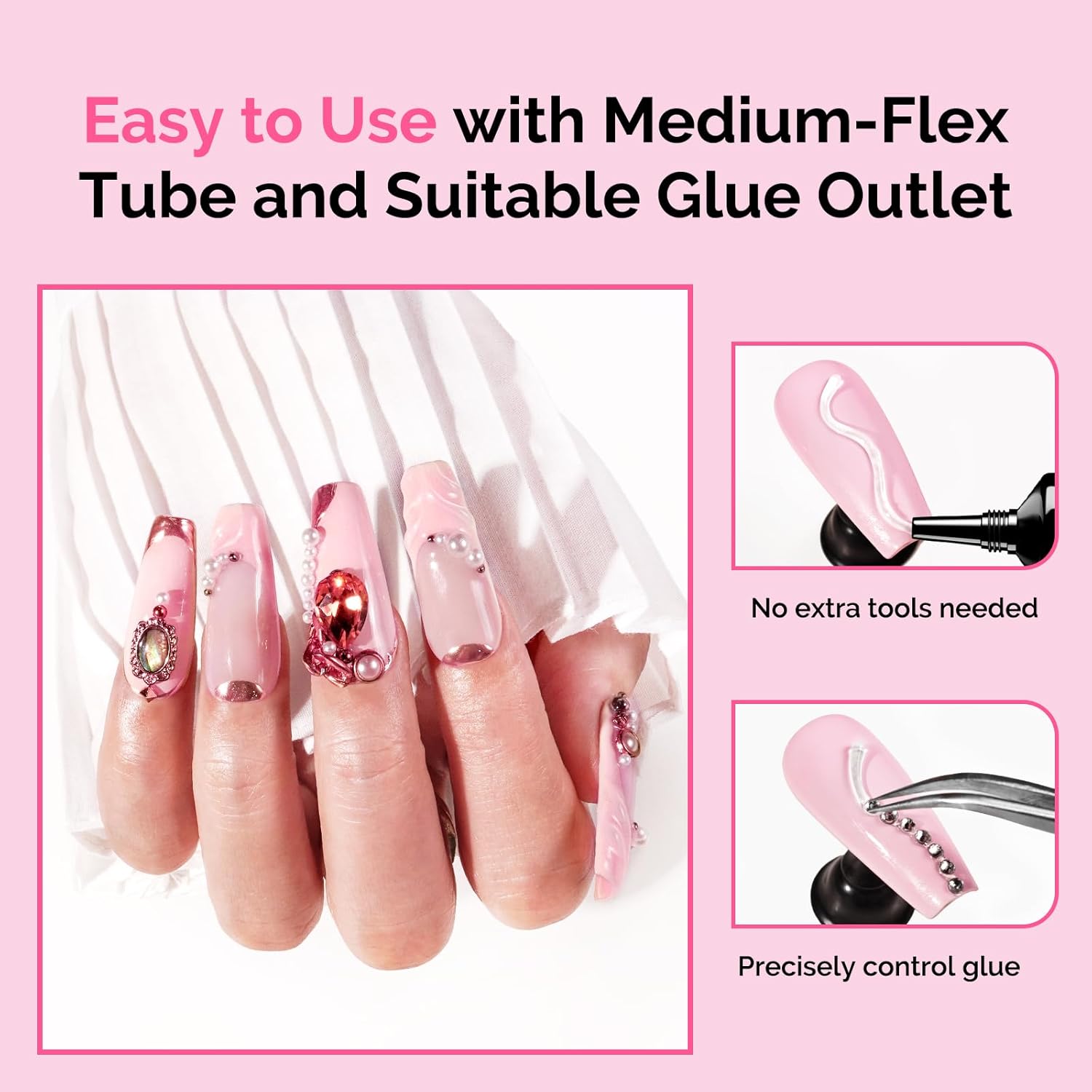 MelodySusie Nail Rhinestone Glue Set, 3D Gel Nail Art Design Strong Adhesive Nail Gem Glue for Nail Charms Gems Jewelry Decoration DIY Manicured at Home Cured Need Beauty Gifts for Women-BrightBean Baby