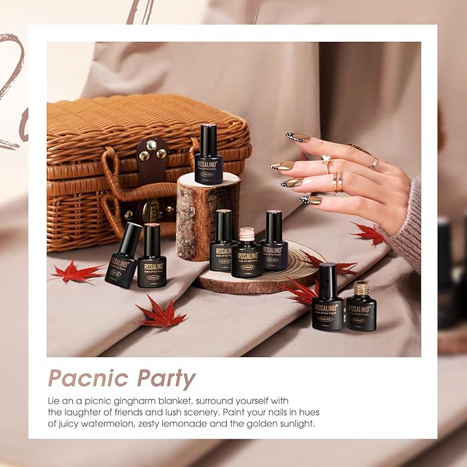 ROSALIND Nude Brown Gel Nail Polish Set, 8 Colors White Nude Brown Gel Polish, Beige Tan Caramel Coffee Gel Polish Collection Nail Art Gift DIY at Home-BrightBean Baby