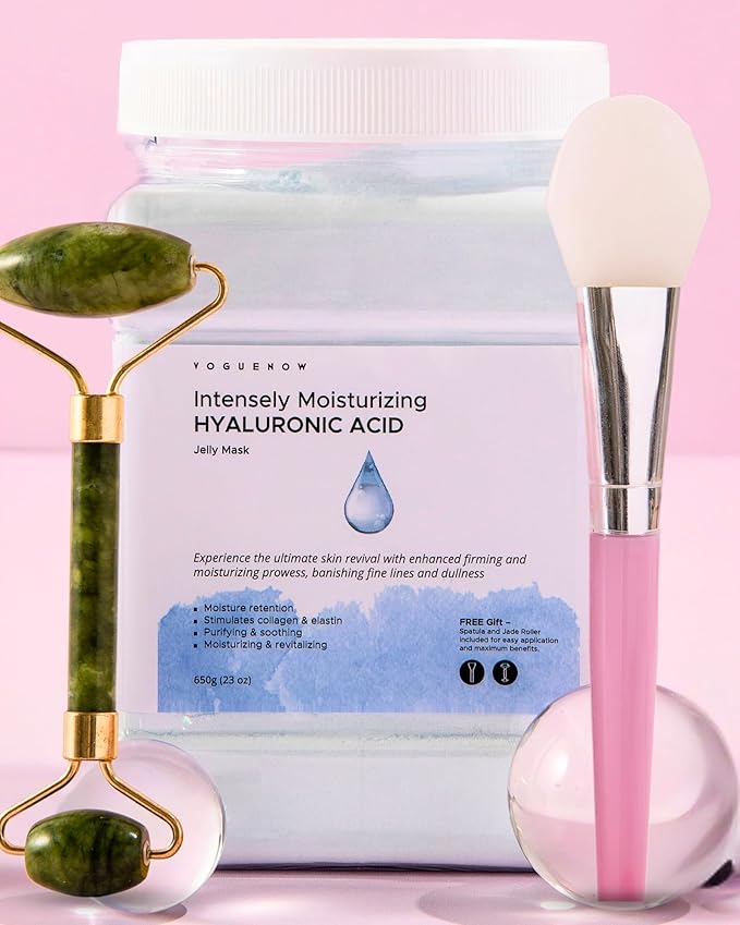 Jelly Face Mask for Facials - Hyaluronic Acid Hydrating, Brightening & Nourishing Jelly Mask with Free Jade Roller & Spatula | Professional Hydrojelly Masks | Vajacial Jelly Mask Powder | 23 Oz Jar-BrightBean Baby