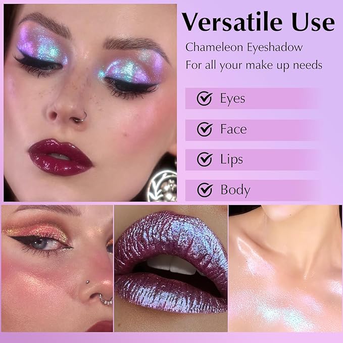 Blue Glitter Eyeshadow Palette, Multichrome Chameleon Cream to Powder Eye Shadow, Color Shifting Holographic Eyeshadow Shimmer Inner Corner Eye Brightener Highlighter Makeup-BrightBean Baby