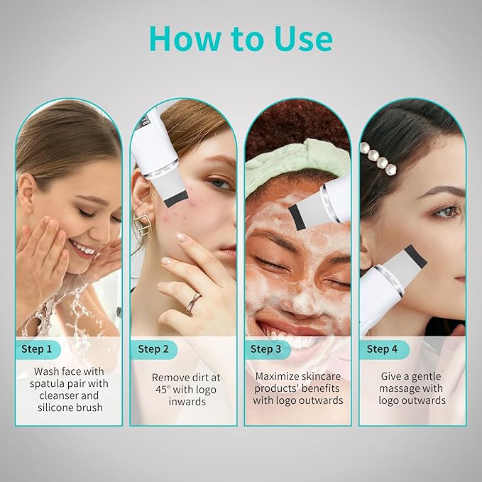 Skin Scrubber Face Spatula - 4-in-1 Deep Cleansing Tool for Pore Extraction, Fast Charging Dock Blackhead Remover Face Spatula for Facial Skincare Women Gift (White)-BrightBean Baby