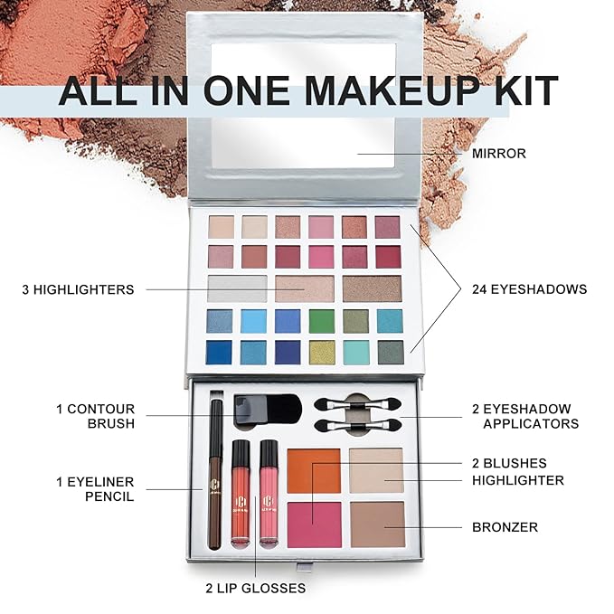 Color Nymph All-in-One Makeup Kit - Perfect for Women, Teens, and Beginners! Unlock Endless Possibilities with 24 Gorgeous Shades of Matte and Shimmer Eyeshadow, Highly Pigmented Lip Glosses, Eyeliner-BrightBean Baby