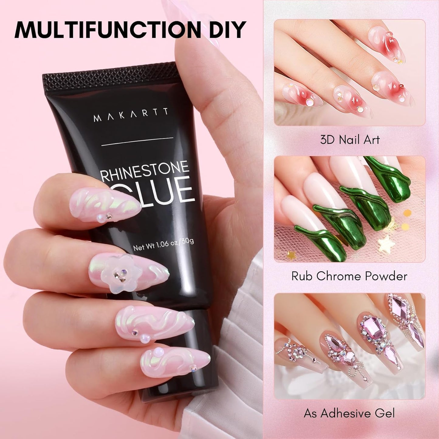 Makartt Nail Rhinestone Glue with 3D Gel Kit – Super Strong Nail Charm Glue & Sculpting Gel for DIY Nail Art, Drawing, Molding & Embossed Designs, Easy to Use for Nail Lovers & Beginners-BrightBean Baby