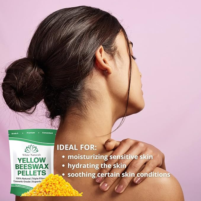 Yellow Beeswax Pellets 2lb (1lb in Each Bag), Pure, Natural, Cosmetic Grade, Organic, Bees Wax Pastilles, 3X Filtered, Great For Candle Making, Soaps, DIY Lip Balms, Lotions By White Naturals-BrightBean Baby