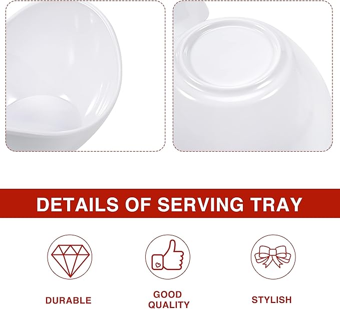 Blue Boat 2PC 14.5" x 5" Melamine 3-Section Divided Dishes, Stackable Serving Tray, 3 Compartment Appetizer Serving Tray, White Divided Serving Dishes, for Snack, Food, Serving Platter Set of 2