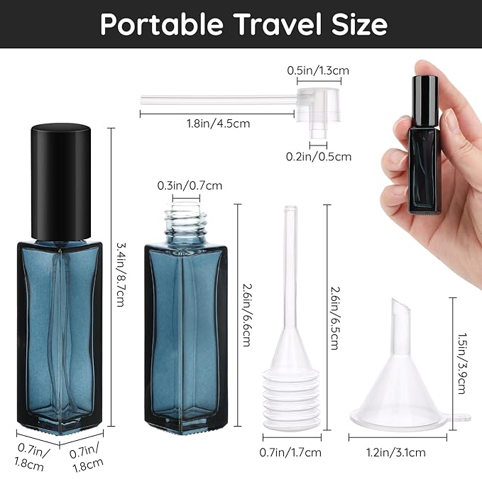 Segbeauty Glass Perfume Bottles, 5 Pack 10ML Refillable Mini Perfume Bottle Travel, Portable Leak-proof Square Spray Pump Bottle Atomizer Dispensing Containers with Lids for Fragrance Essential Oil-BrightBean Baby