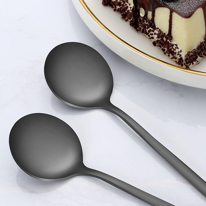 Pleafind 36-Pcs Matte Black Dinner Spoons, 8.3 inch Round Head Spoons, Stainless Steel, Dishwasher Safe