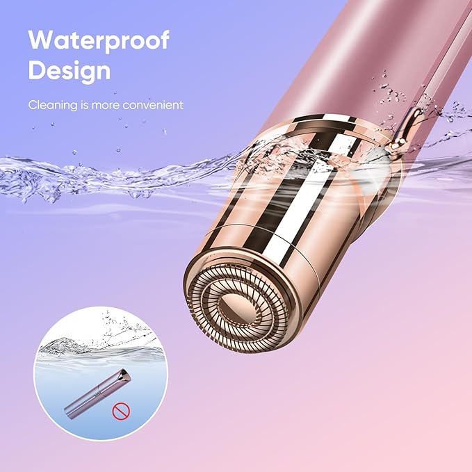 Facial Hair Remover for Women- as Seen on TV Painless Face Shaver -Mini Hair Remover, Electric Razor Shaver Portable Bikini Epilator for Lips, Chin, Armpit, Peach Fuzz, Fingers, Neck, Cheek(Rose Gold)-BrightBean Baby