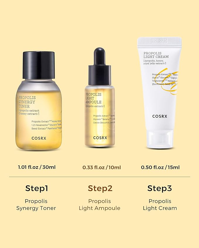 COSRX Honey Glow Kit | Facial Toner, Serum, Cream with Propolis Extract | Deep Moisture, Hydration, Nourishment | Travel Size Set, Gift Set, Korean Skincare, Not Tested on Animals, Paraben Free-BrightBean Baby