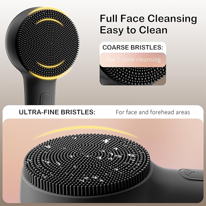 Facial Cleansing Brush Silicone Face Scrubber Waterproof Rechargeable Exfoliator Massage Device for Men & Women, Deep Pore Cleansing, Exfoliating, Removing Blackhead Electric Face Scrub Brush (Black)-BrightBean Baby
