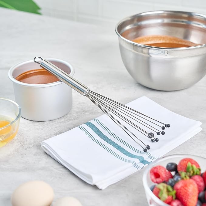 Restaurantware-German Standard 10.6 Inch Ball Whisk, 1 Kitchen Whisk With Silicone Balls - Ergonomic Handle, Dishwashable, Stainless Steel Manual Egg Beater, Durable, For Whisking, Stirring, Mixing