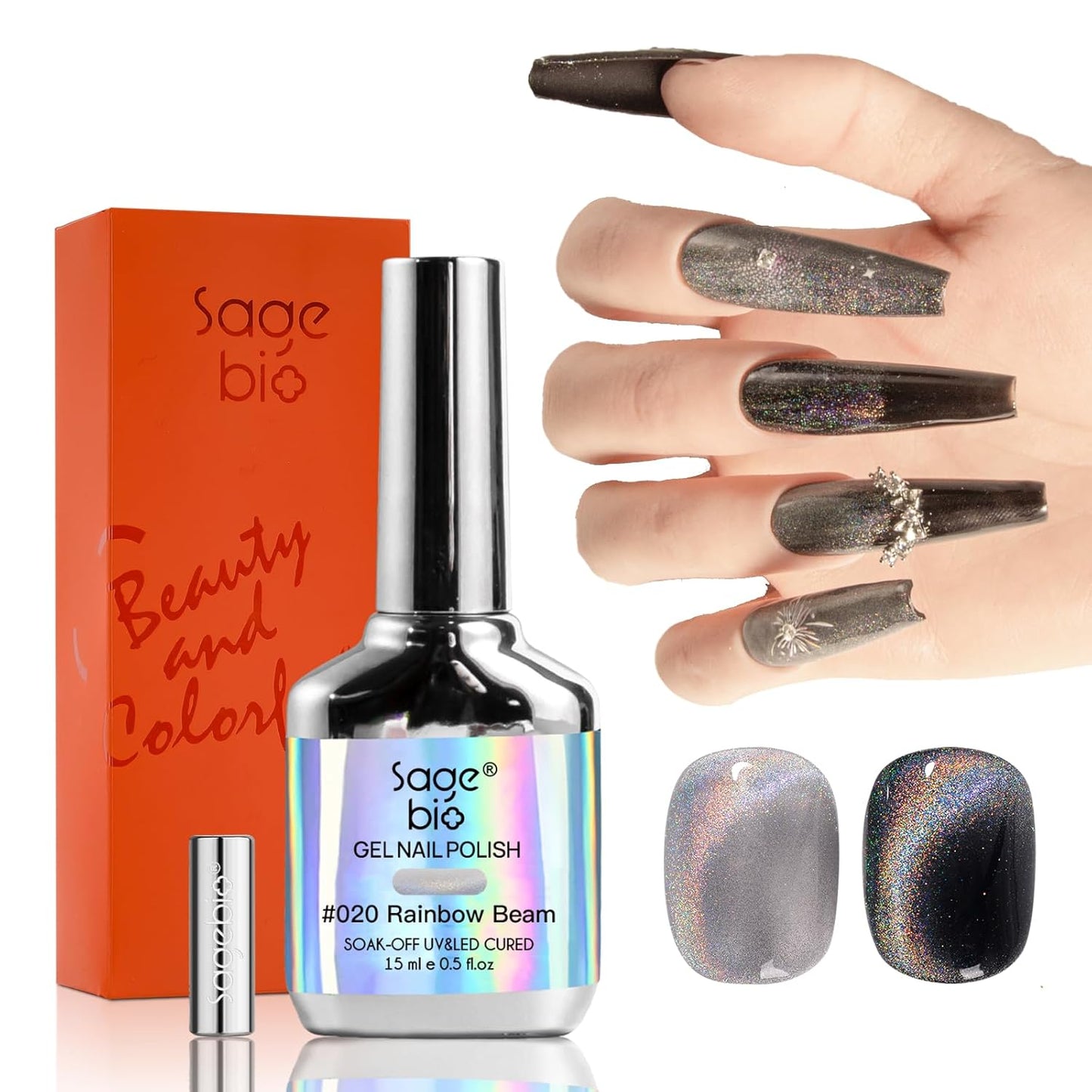 Cat Eye Gel Nail Polish with Magnet Stick, 15ml Magnetic Gel, Create Stunning Cat Eye Effects for DIY Manicures, Long-Lasting, Salon-Quality Finish, Rainbow Beam-BrightBean Baby