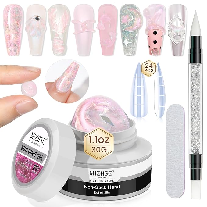 MIZHSE Solid Builder Gel for Nails, Mermaid Pearl 1oz Hard Gel Builder Non Sticky Nail Extension Gels Long Lasting Modeling Sculpture Nail Salon Art Home Use-BrightBean Baby