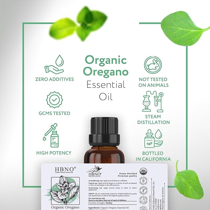 HBNO Organic Oregano Essential Oil - 1 oz (30ml) - USDA Certified Organic Oregano Essential Oil for Aromatherapy, Soap Making, DIY, Fragrances, Diffuser.-BrightBean Baby