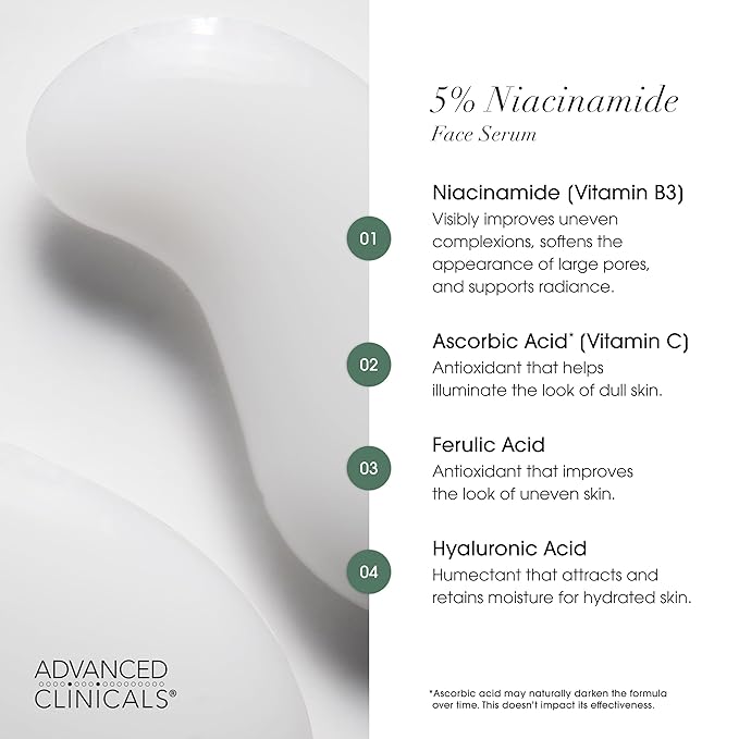 Advanced Clinicals Brightening Vitamin C Cream + 5% Niacinamide Serum W/Hyaluronic Acid 2pc Set | Vitamin C Body Lotion Moisturizer & Dark Spot Remover Face Serum | Skin Care Products, 2pc Bundle-BrightBean Baby