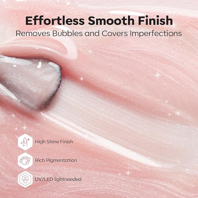 modelones Builder Nail Gel, 8-in-One Pink Shimmer Builder, Sparkle Glitter Pink Rubber Base Gel Polish LED Lamp Cured Hardener Color Base Strengthener Extension for Home DIY Salon Girls-BrightBean Baby