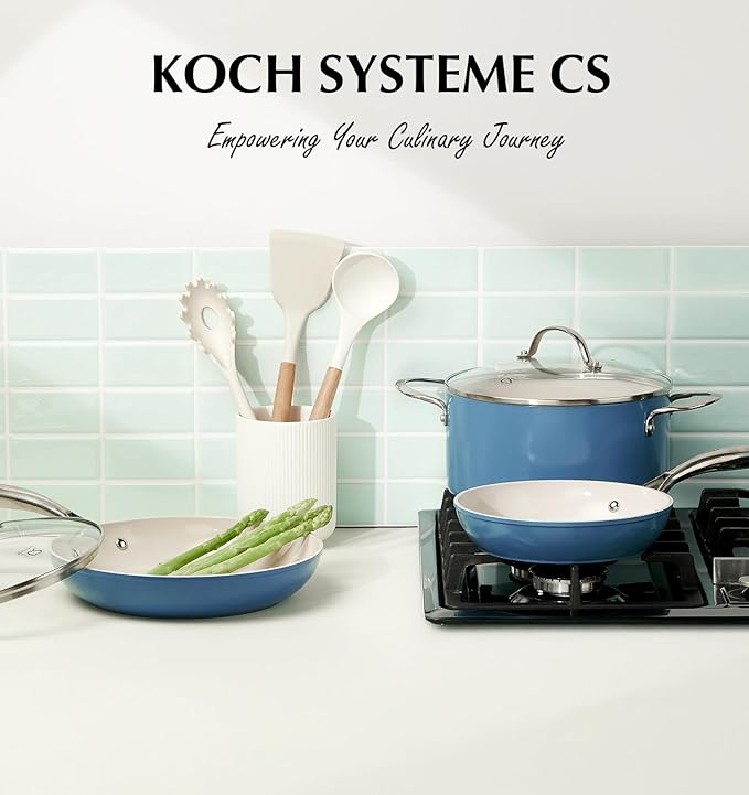 KOCH SYSTEME CS Nonstick Frying Pan Skillet 8 Inch - Ceramic Blue Omelet Pan