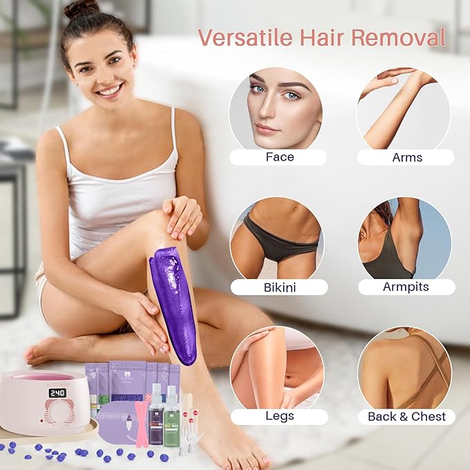 BLITZWAX Brazilian and Bikini Waxing Kit for Women, Hard Wax Warmer for Face, Legs, and Body, At Home Hair Removal Kit, Beginner Friendly, Quick Heating, 6 Packs Wax Beads-BrightBean Baby