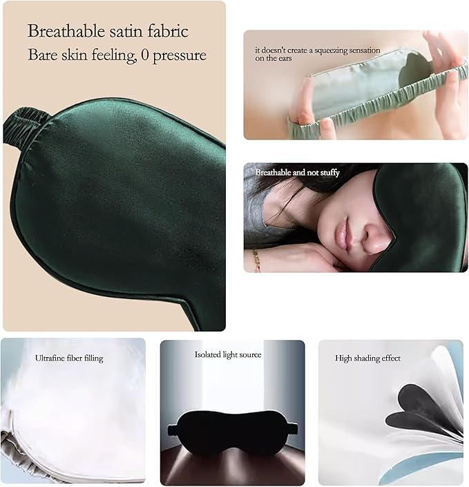 Silk Eye mask for Sleeping Light Blocking for Bedroom, Plane Travel Satin Sleep mask Women Mens,Blackout to Help You deep Sleep (Green)-BrightBean Baby