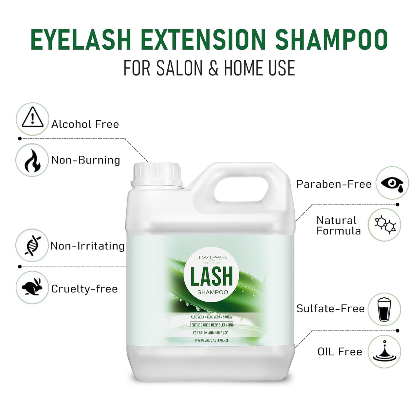 Lash Shampoo Bulk, Eyelash Cleanser for Extensions 2 Liters, Non-irritating or Burning Eyelid Foaming Cleanser for Professional Salon and Home Use (Aloe Vera-2L)-BrightBean Baby