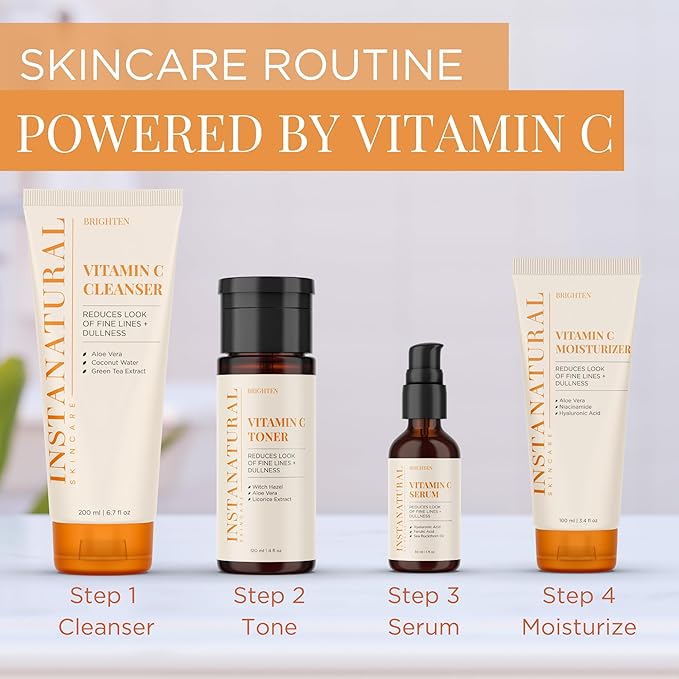InstaNatural Vitamin C Cleanser and Serum Kit, Brightens and Reduces Signs of Aging, Fine Lines and Wrinkles, with Botanical Extracts-BrightBean Baby