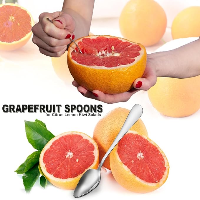 Grapefruit Spoon Serrated Edge Knife Stainless Steel Fruit Knife Grapefruit Utensils Tool Dessert Spoons for Citrus Lemon Kiwi Melon Lime Pitaya Apple Fruit Puree
