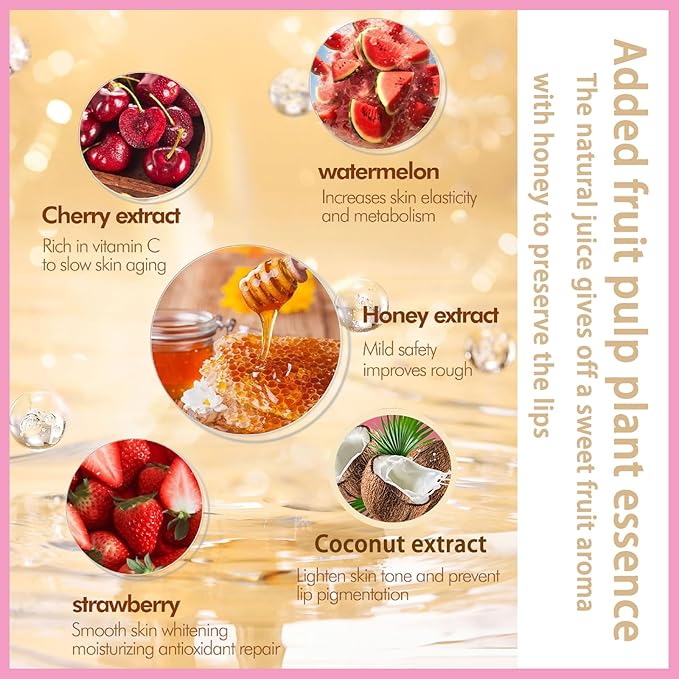 1 PCS Bee Lip Balm Lip Mask Honey Pot, Cherry Moisturizing Sleeping Lip Mask Overnight with Sticks, Lip Balm Honey Pot Lip Balm Hydrating Prevention Dry and Crack Lip Scrubs Exfoliator-BrightBean Baby