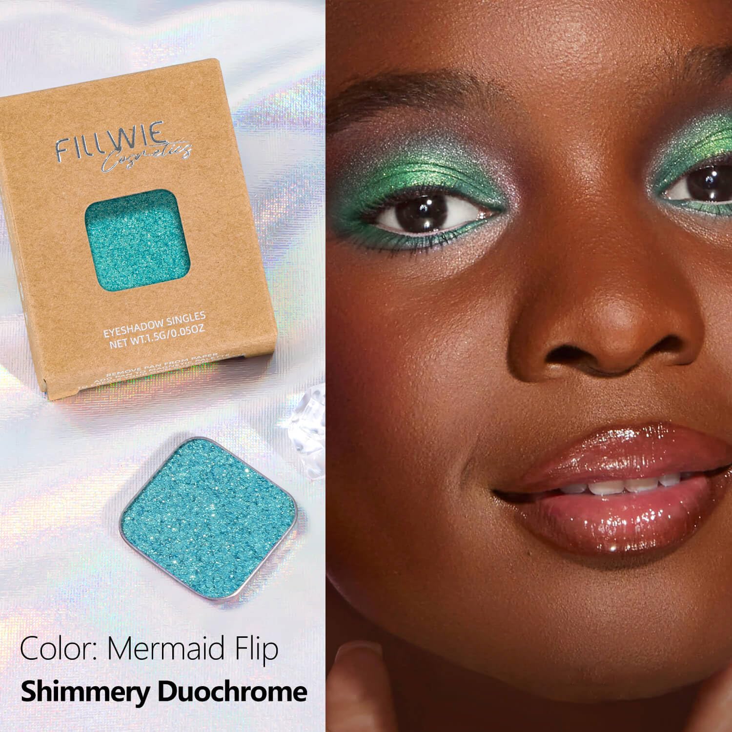 Chameleon Single Eyeshadow – Blue-Green Shimmer,Pressed Powder, Square Pan, Fits Magnetic Palettes,High Pigment, Smudge-Proof, Smooth Blend, All-Day Wear (Mermaid Flip)-BrightBean Baby