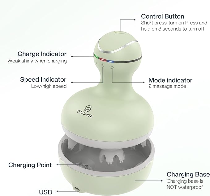 COMFIER Scalp Massager, Electric Head Scratcher, Portable Head Massager for Hair Growth with 84 Silicone Massage Nodes, Dog&Cat Massager, Rechargeable, Waterproof, Gifts for Mom,Dad,Women,Men (Green)-BrightBean Baby