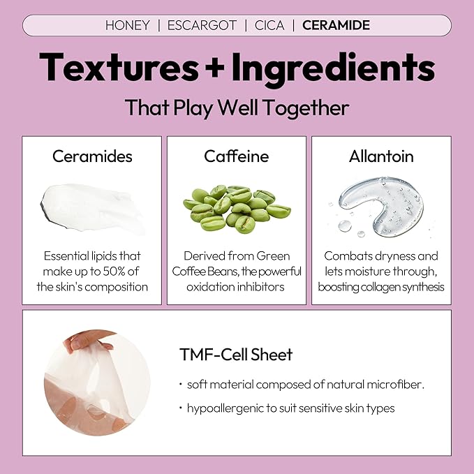 LAPCOS Skin Barrier Repair Sheet Mask Variety Pack – Escargot, Cica, Ceramide, Honey 4 Types of Face Mask Set – Daily Korean Skin Care w/Snail Mucin, Centella Asiatica & Niacinamide (12 ea)-BrightBean Baby