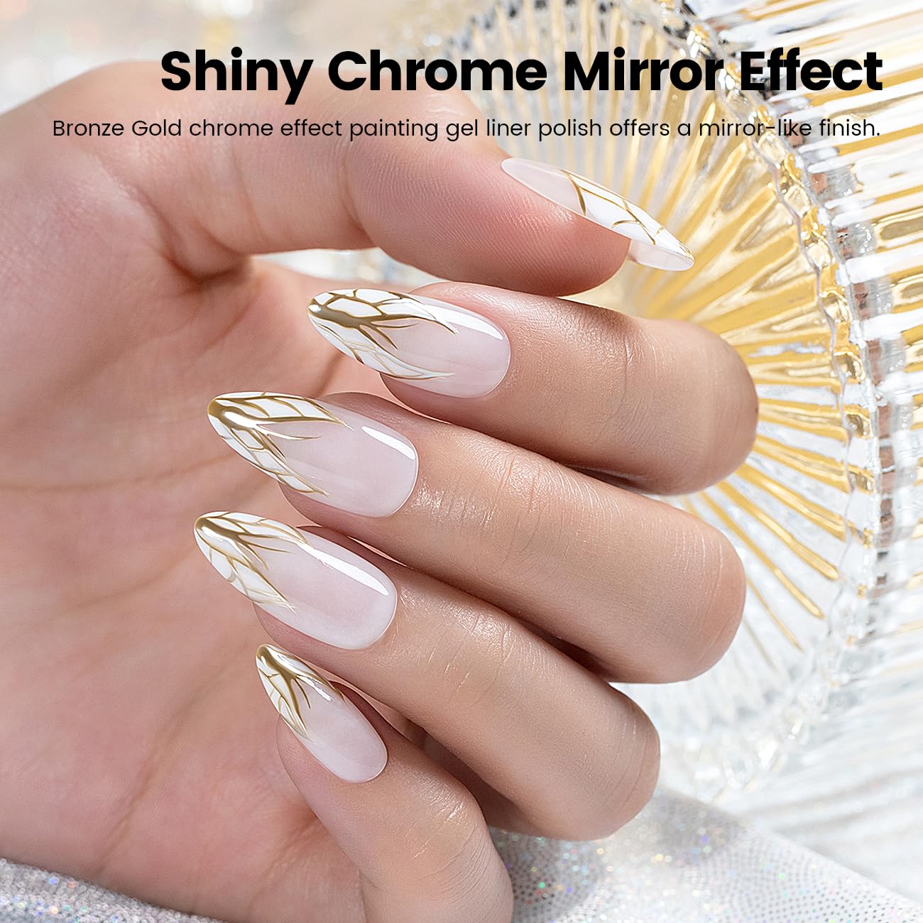 RARJSM Metallic Gel Liner Nail Art Silver Bronze Gold 2pcs Set Mirror Chrome 3D Effect Gel Nail Polish 8ml Build in Thin Brush Metal Painted Drawing Stripper Gelpolish Curing Requires for Home Salon-BrightBean Baby