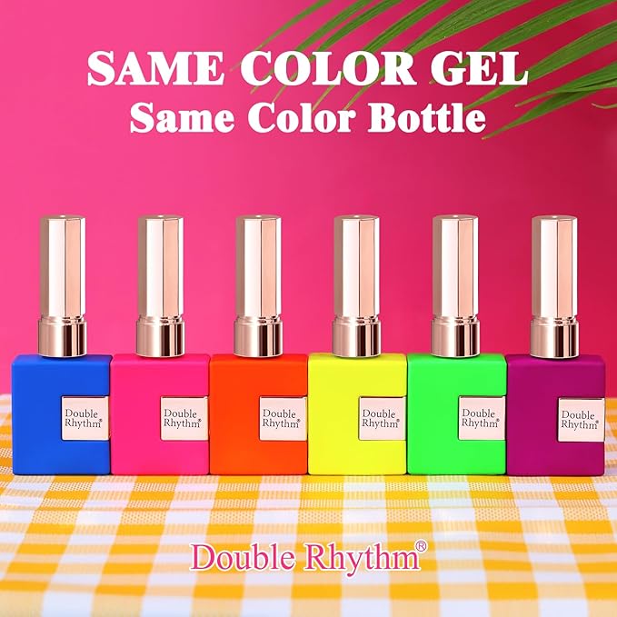Double Rhythm 6 Pcs 15 ML Gel Polish Set Same Color Same Bottle Soak Off Gel Polish Kit Nail Art Manicure Salon DIY at Home for Women (Neon Green Red Pink Blue Purple-T6-12)-BrightBean Baby