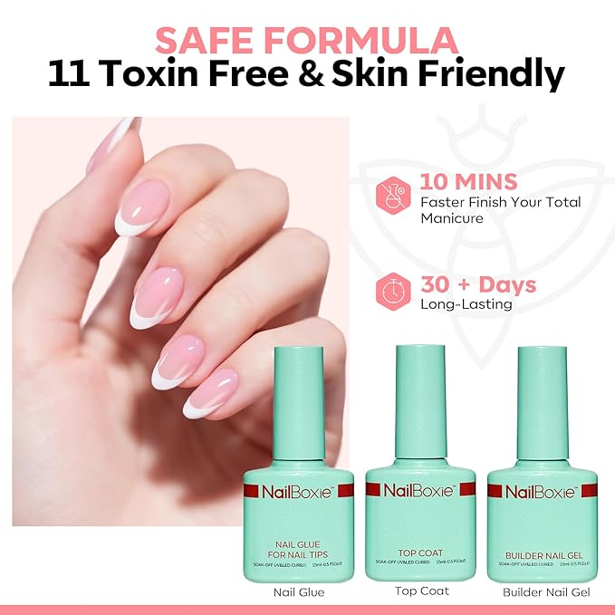 Modelones Gel Nail Kit, Press On Nails Kit with LED Light, 150 PCS Short Pink Almond, 15 Sizes French Tip Press on Nails, NailBoxie Pre-Colored Nail Tips for Easy DIY Nail Art-BrightBean Baby