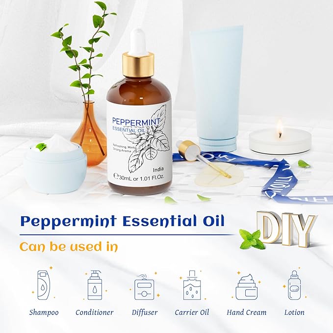HIQILI 1 Fl Oz Peppermint Oil, for Homemade Spray, Diffuser, 100% Pure Natural 30ML-BrightBean Baby