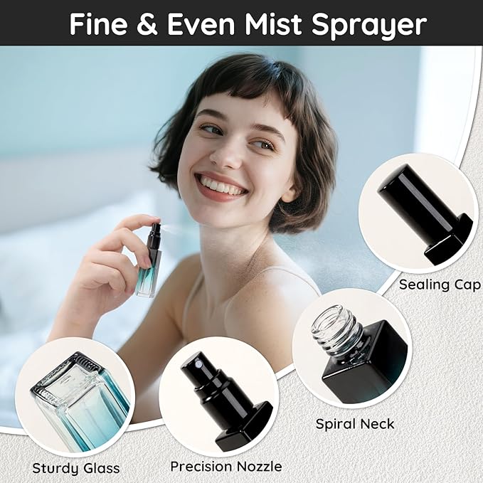 Segbeauty 0.34oz Travel Perfume Bottle Refillable, 5pcs Perfume Glass Spray Bottles, 10ml Mini Travel Atomizer Sprayer, Empty Press Pump Bottles, Cologne Atomizers with Clear Transfer Tool Set-BrightBean Baby