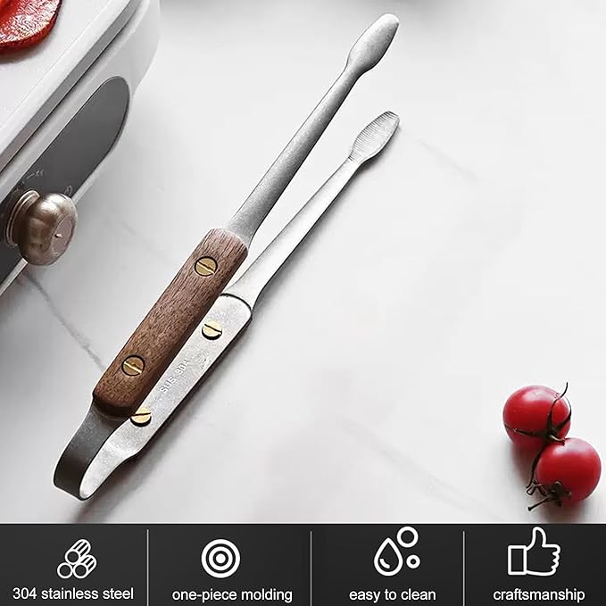 Longjet Kitchen Tweezers Metal Tongs for Cooking - Reptile Feeding Tongs for Gecko, Bearded Dragon, Snake - Long Forceps for Aquarium Plant (Silvery Walnut-9.5"/1Pcs)