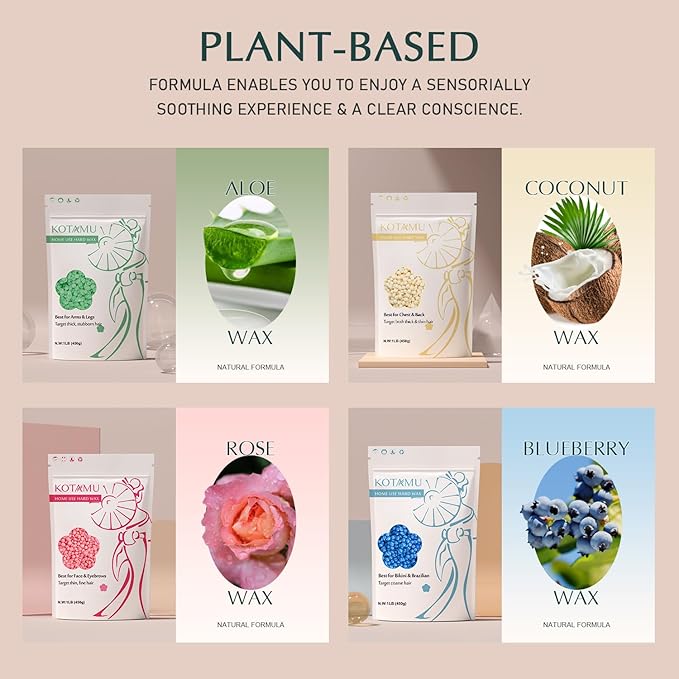 KOTAMU Waxing Kit for Women & Men, Wax Warmer for Hair Removal, Digital Wax Kit with Silicone Pot，Ideal for Face Eyebrow Arm Legs Armpit &Sensitive Skin, Cherry Waxing Machine for Home Salon Use-BrightBean Baby