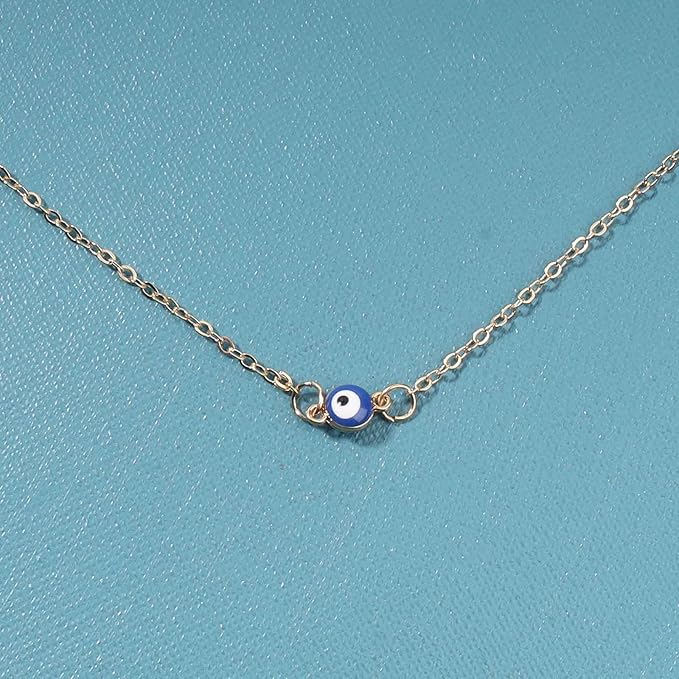 Boho Evil Eye Choker Necklace Blue Eye Pendant Necklace Minimal Gold Chain Necklace Lucky Eye Necklace Amulet Chain Jewelry for Women and Girls-BrightBean Baby