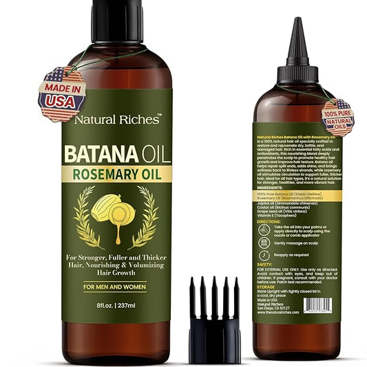 Natural Riches Rosemary & Batana Hair Oil (8 fl oz) | Revitalizing and Strengthening Hair Treatment for Fuller, Healthier-Looking Hair | Paraben Free | Suitable for All Hair Types-BrightBean Baby