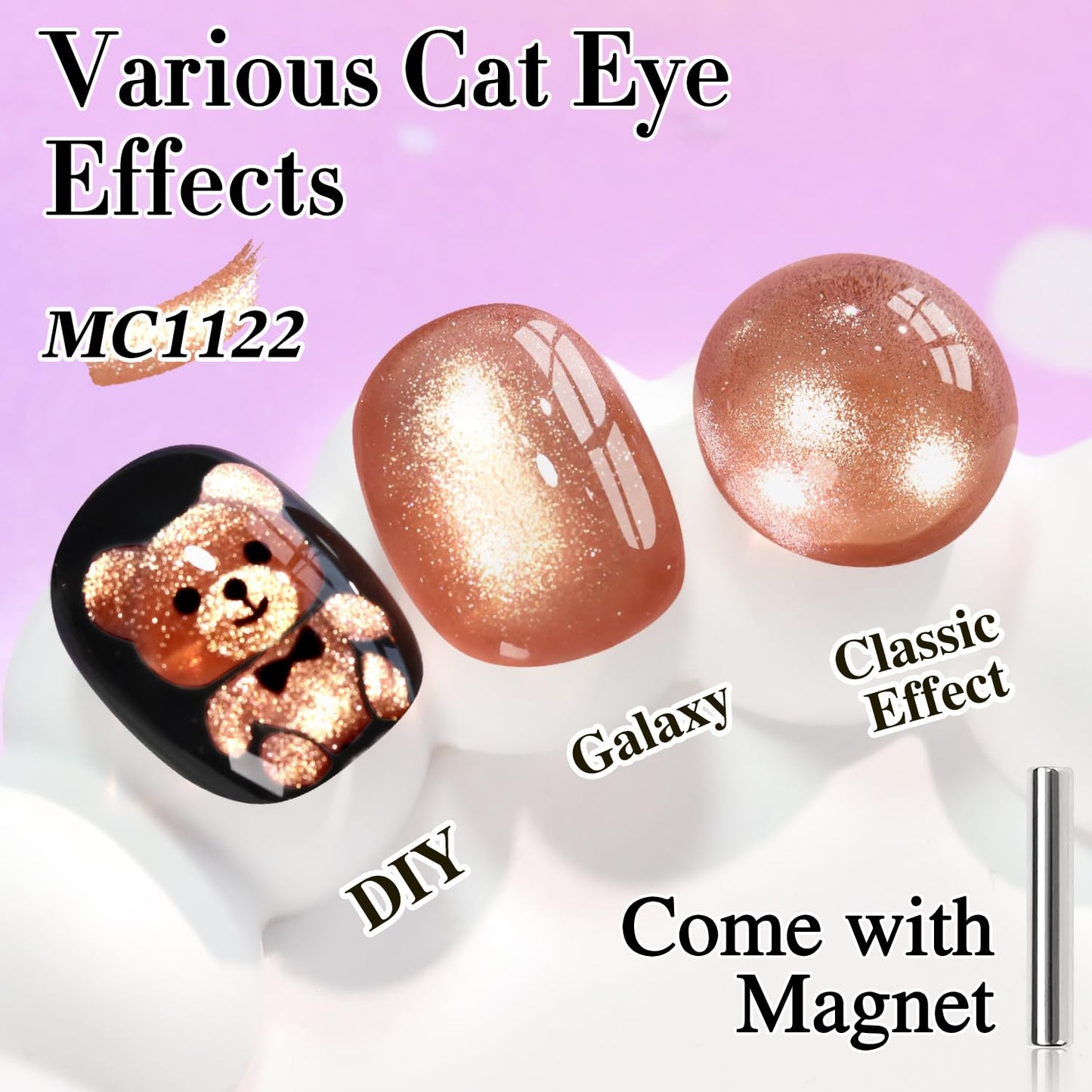 Double Rhythm 15ML Ice Glass Cat Eye Gel Polish with Magnet Holographic Glitter Shimmer Translucent Sheer Color Salon Soak Off Magnetic Nail at Home (Pink Gold-MC1122)-BrightBean Baby