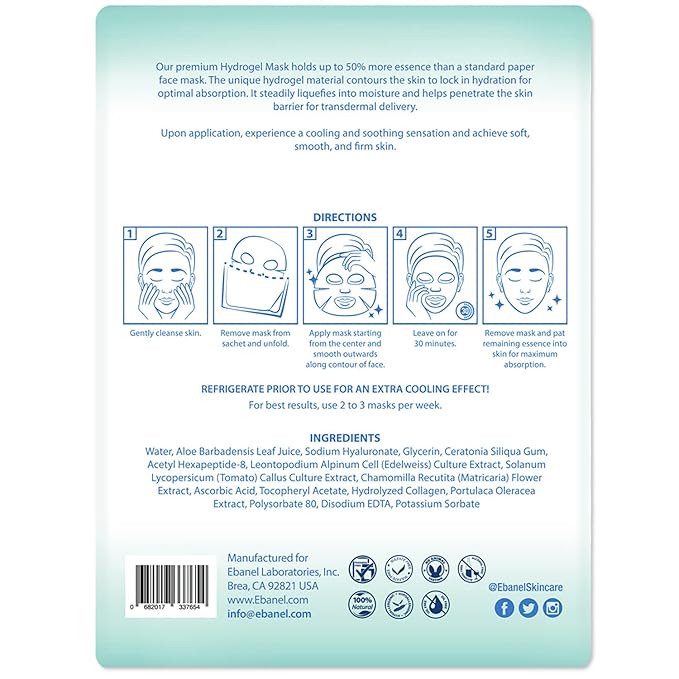 Ebanel 5 Pack Hydrogel Collagen Face Mask with Hyaluronic Acid, Vitamin C, Peptide, Aloe, Instant Brightening Hydrating Face Masks Skincare Korean Sheet Mask, Skin Firming, Lifting Anti Aging Masks-BrightBean Baby