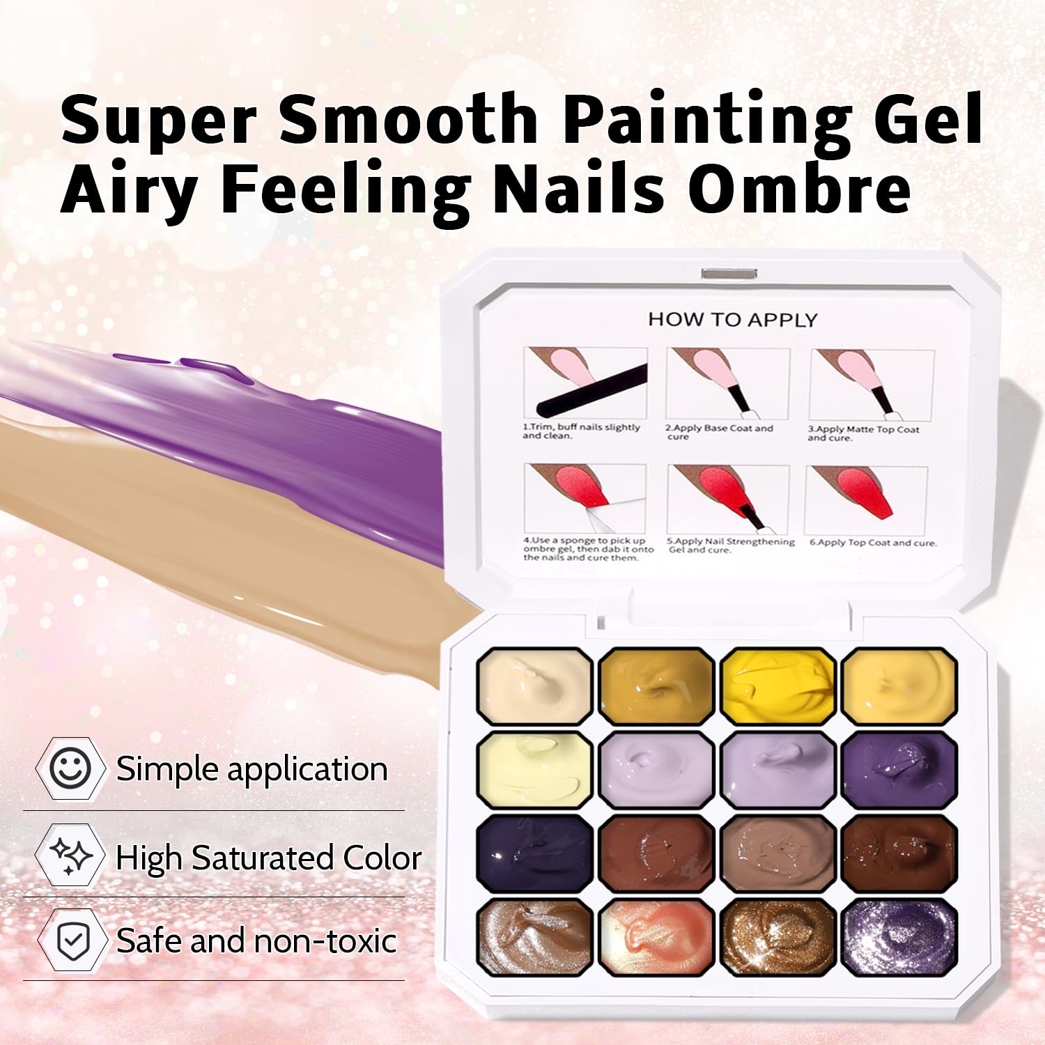 Sponge Pat Paint Nail Gel, Ombre Nails Gradient Gel Nail Blush Blooming Aura Nails Drawing Stripper Floral Painting DIY Nail Art, No Wipe, UV/LED Curing (16 Colors D)-BrightBean Baby